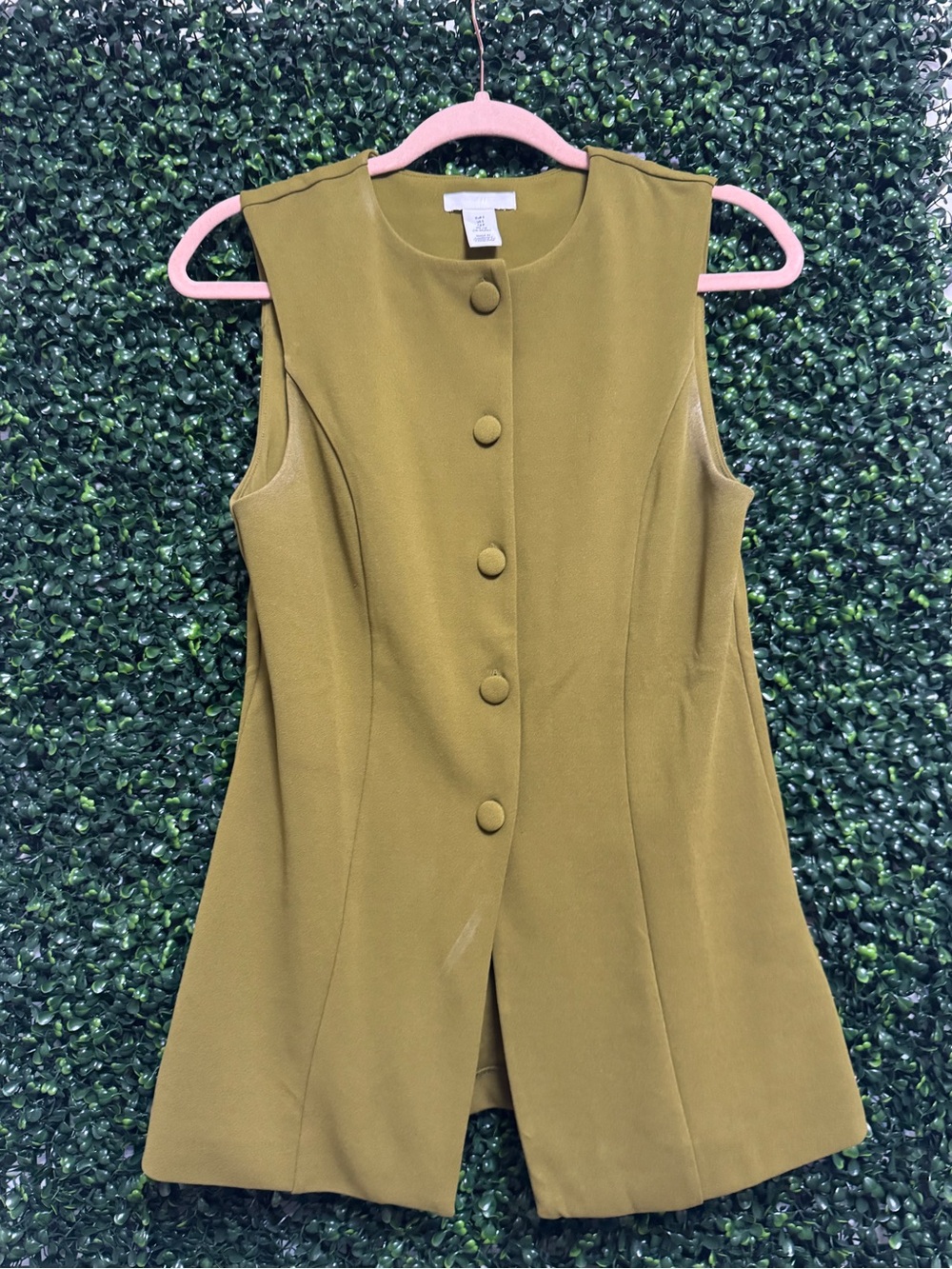 H&M Olive Green Sleeveless Button-Front Mini Dress Vest